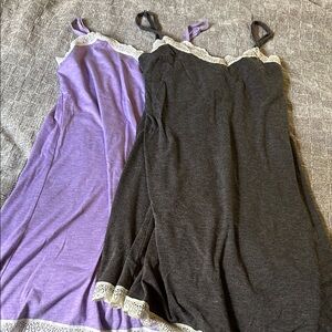 🦋Elegant Lace Trim Nightgown Set - Purple and Gray